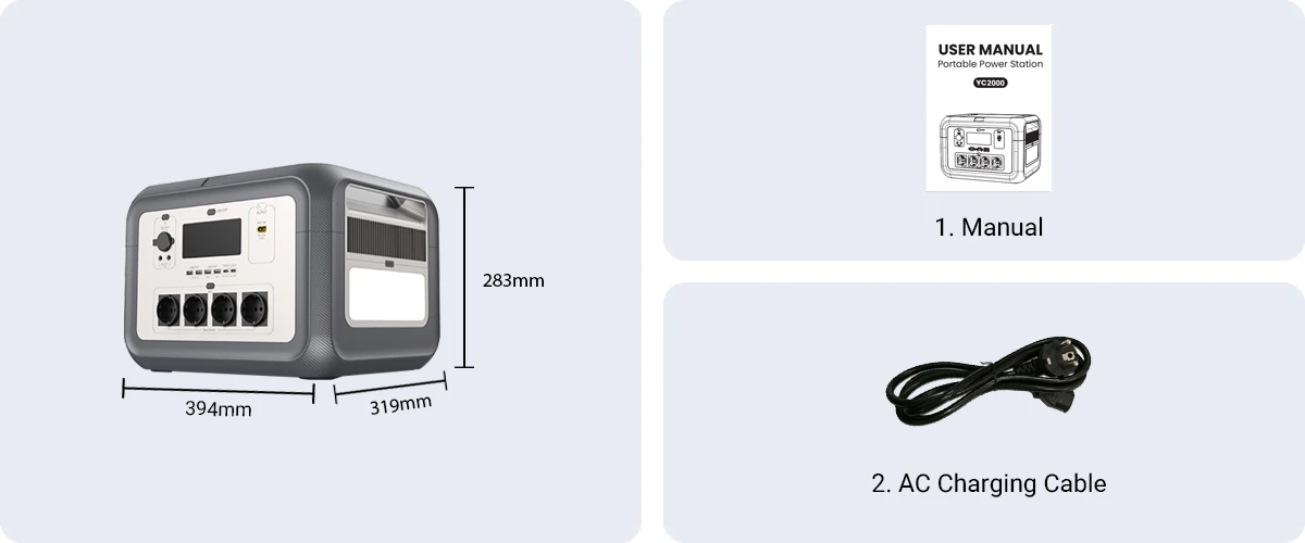 Official accessories bundle for YD-YC2000 China power station - solar cables, car charger & pouch