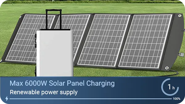Factory-tested YD-AP5000 5000W portable power station charging via solar panel