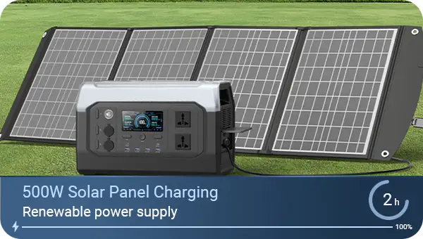 Solar panel charging a YDESS AP1000 China portable power station in outdoor sunlight